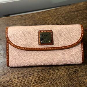Dooney & Bourke Light Pink Pebbled Leather Wallet with Tan Trim